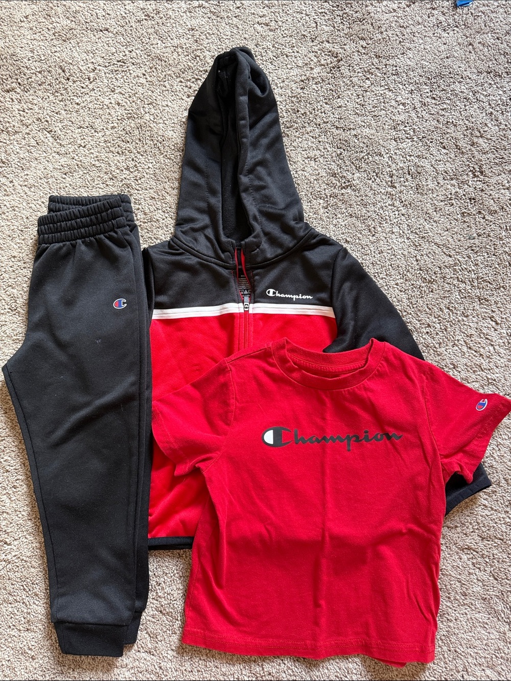 Champion Red & Black Kids 3-Piece Jogger Set - Tee, Zip Hoodie & Pants